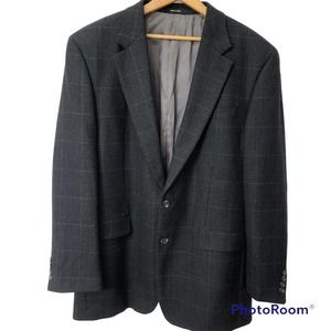 Lauren Ralph Lauren Macy's Men 44L Lambswool Gray Plaid Suit Blazer Sports Coat